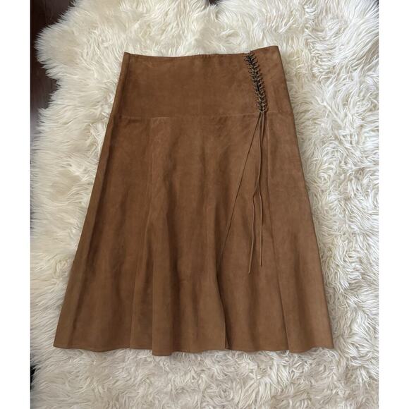 Ralph Lauren Collection Purple Label Suede Lace-Up Midi Skirt Western Runway 12 - Picture 10 of 14